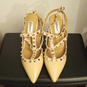 Studded Ankle Strap Pointed Toe Heels